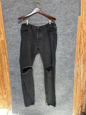 Mnml Jeans Mens 36x33 Black Skinny Slim Distressed Ankle Zip Denim Pants